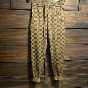 Gucci Tan Monogram GG Logo Jogger Sweatpants